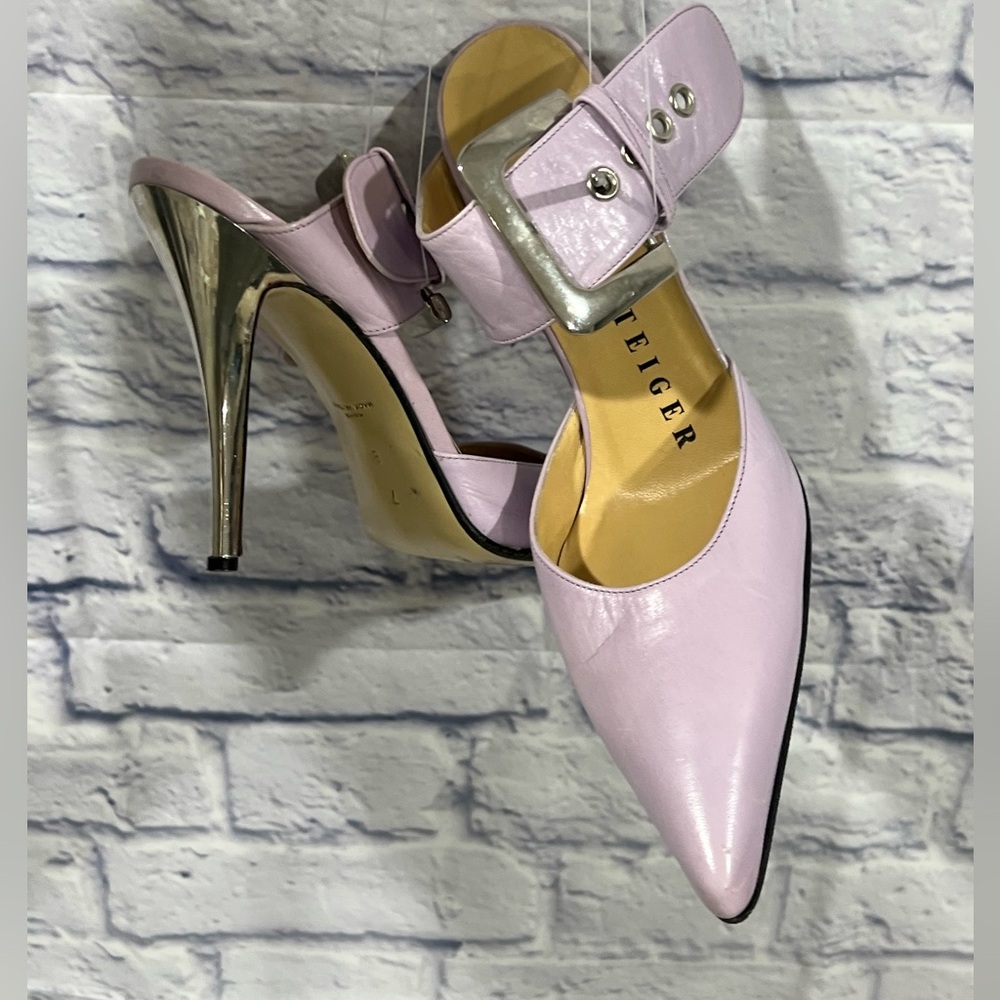 Walter Steiger Lilac Leather Pointed Toe Buckle Heels Size 7B Designer
